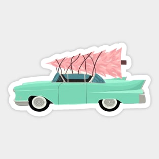 Aqua car with pink Christmas tree Sticker